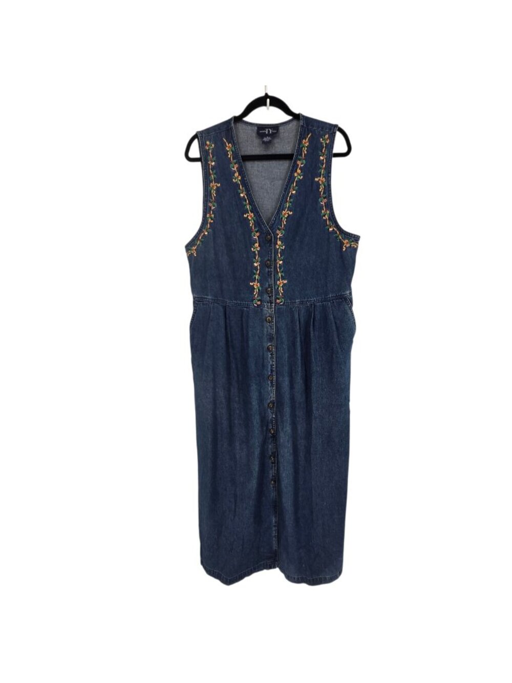 TY original wear blue denim christmas embroidered jumper pockets dress size 14